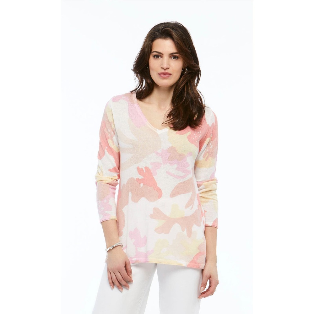 Women's Pink Camo V-Neck Sweater Size S Casual Comfy Soft Lightweight ORLY NWT